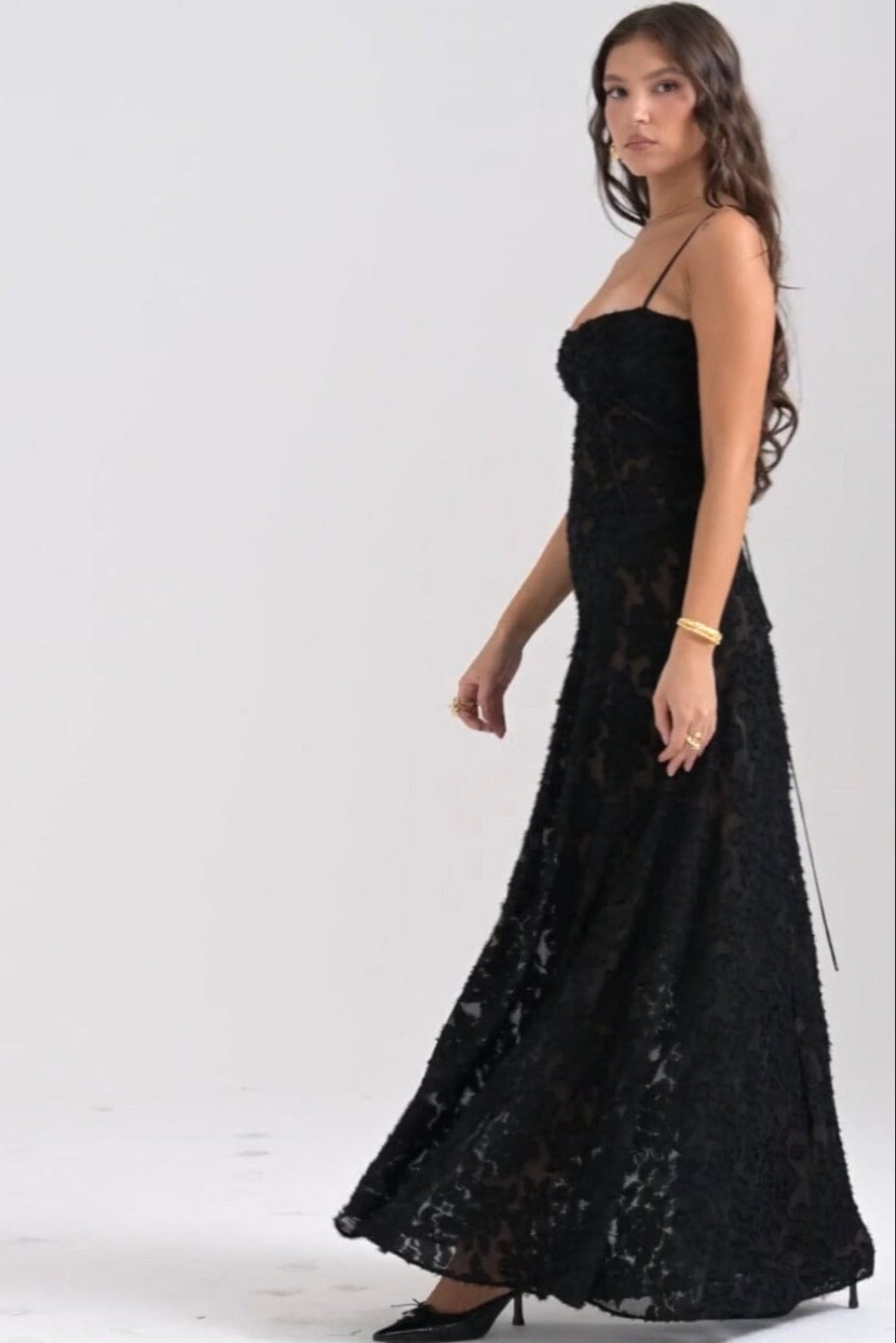 fitted lace wedding dress Rent or Hire | Seren - Black 