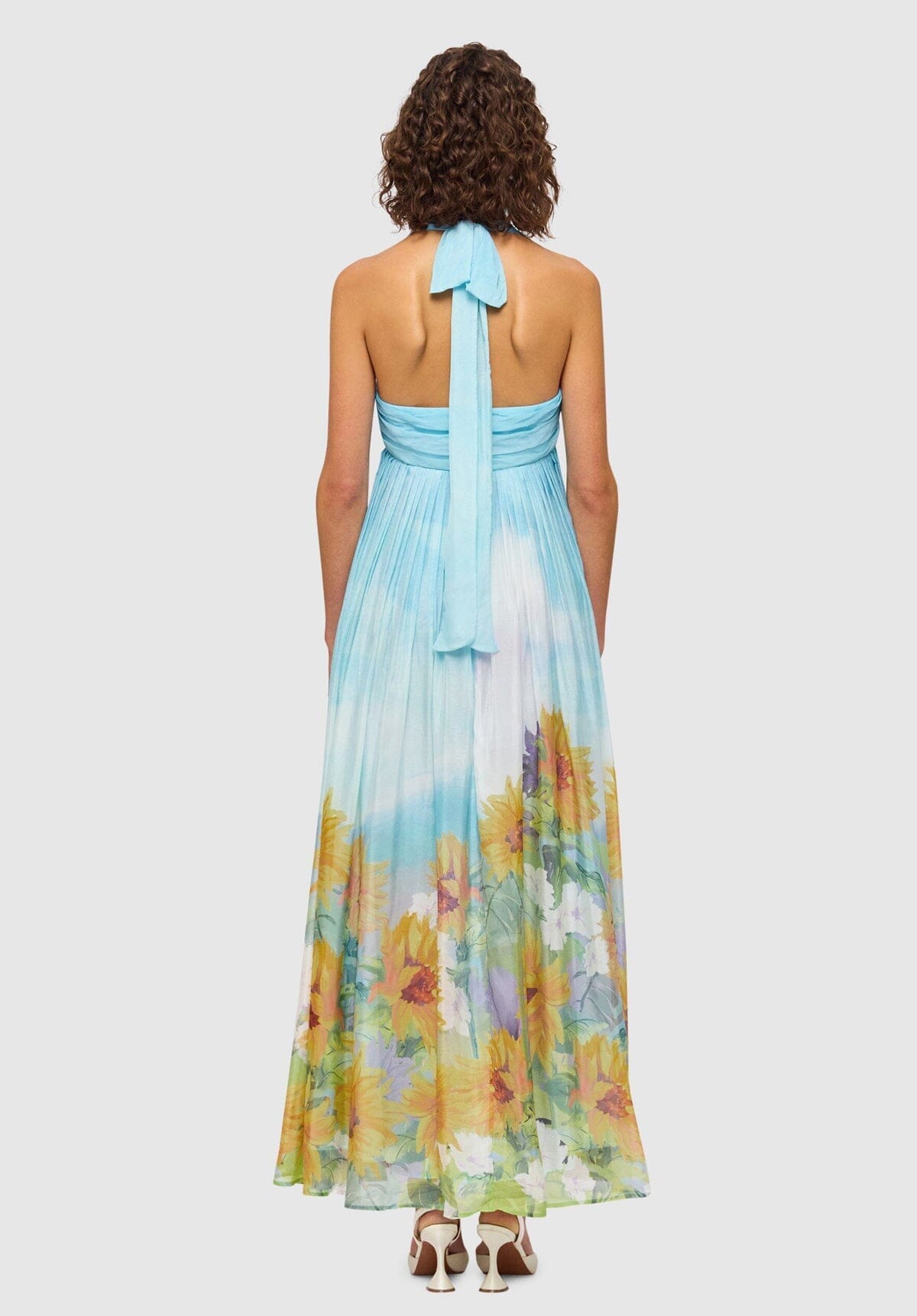 SELL - Claudette Silk Halterneck Maxi Dress - Sunflower Print in Landscape Gift Card Ex Rentals 