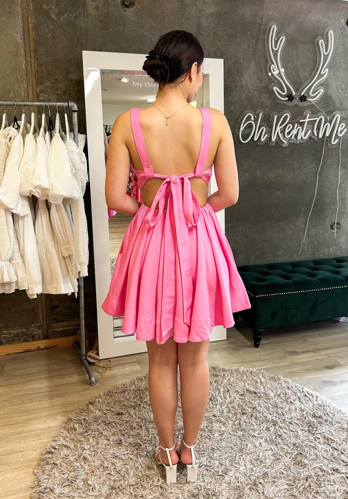 Clara Tie Back Mini Dress Pink Clothing Aje 