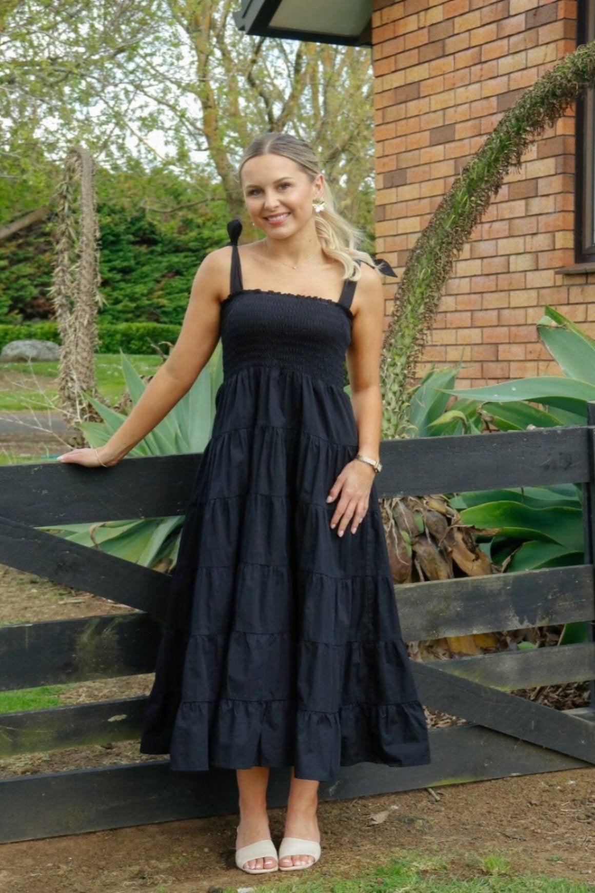 Black Dress Cotton Poplin Maxi Dress Tiered Cotton Poplin Maxi