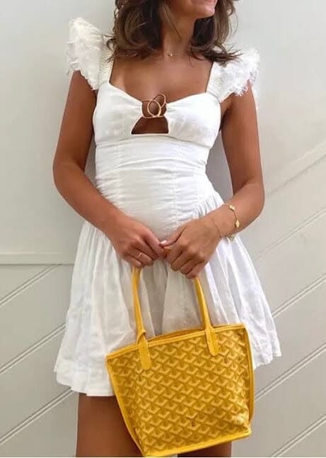 Rent or Hire "Simone Frill Sleeve Mini - Ivory" | Aje | Oh Rent Me Rent or Hire "Simone Frill Sleeve Mini - Ivory" | Aje | Oh Rent Me