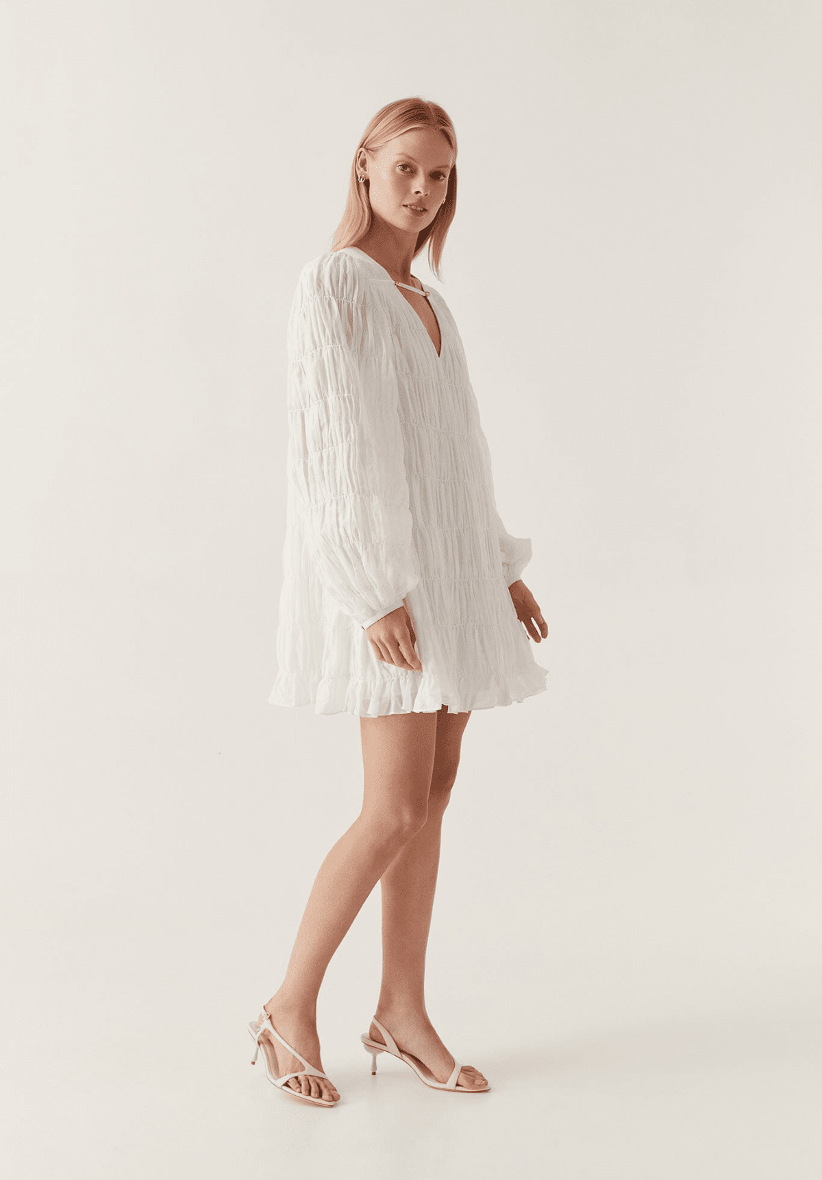 Evelina Ruched Mini Dress Ivory Oh Rent Me