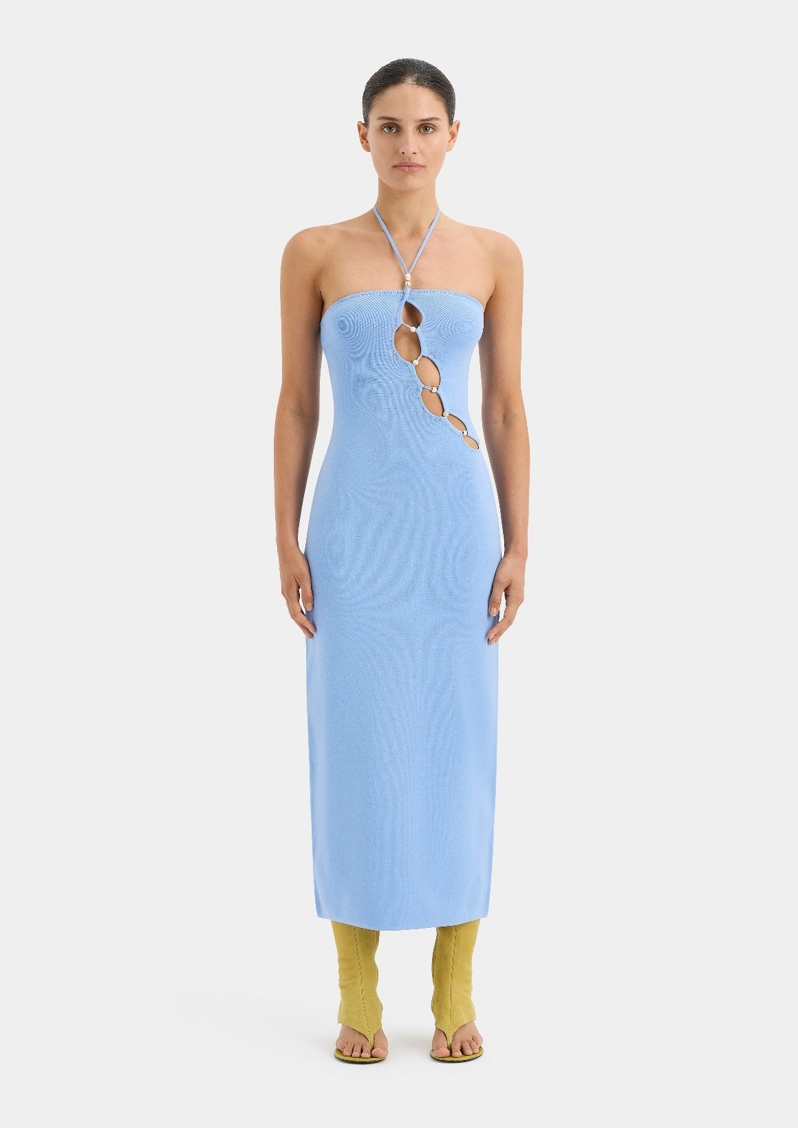 Rent or Hire | Salvador Beaded Halter Dress - Cornflower Blue 