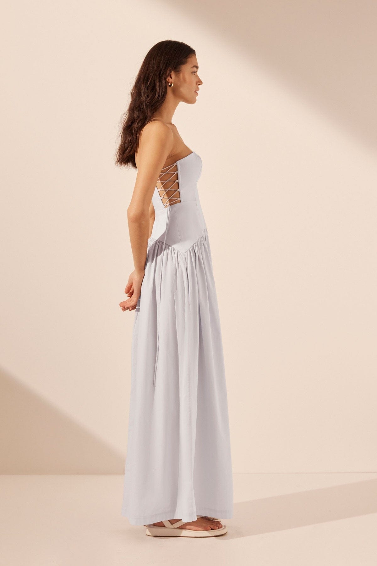 Amada Lace Up Strapless Maxi - Ice Blue Clothing Shona Joy 