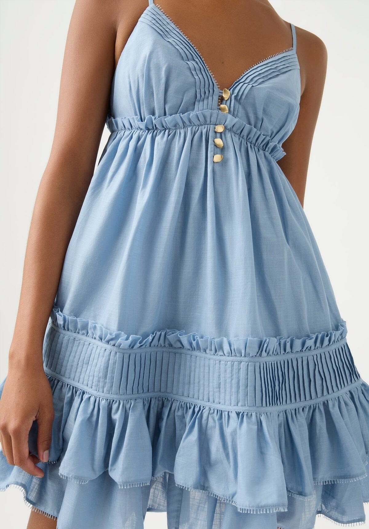 Talia Flounce Mini Dress Steel Blue Clothing Aje 