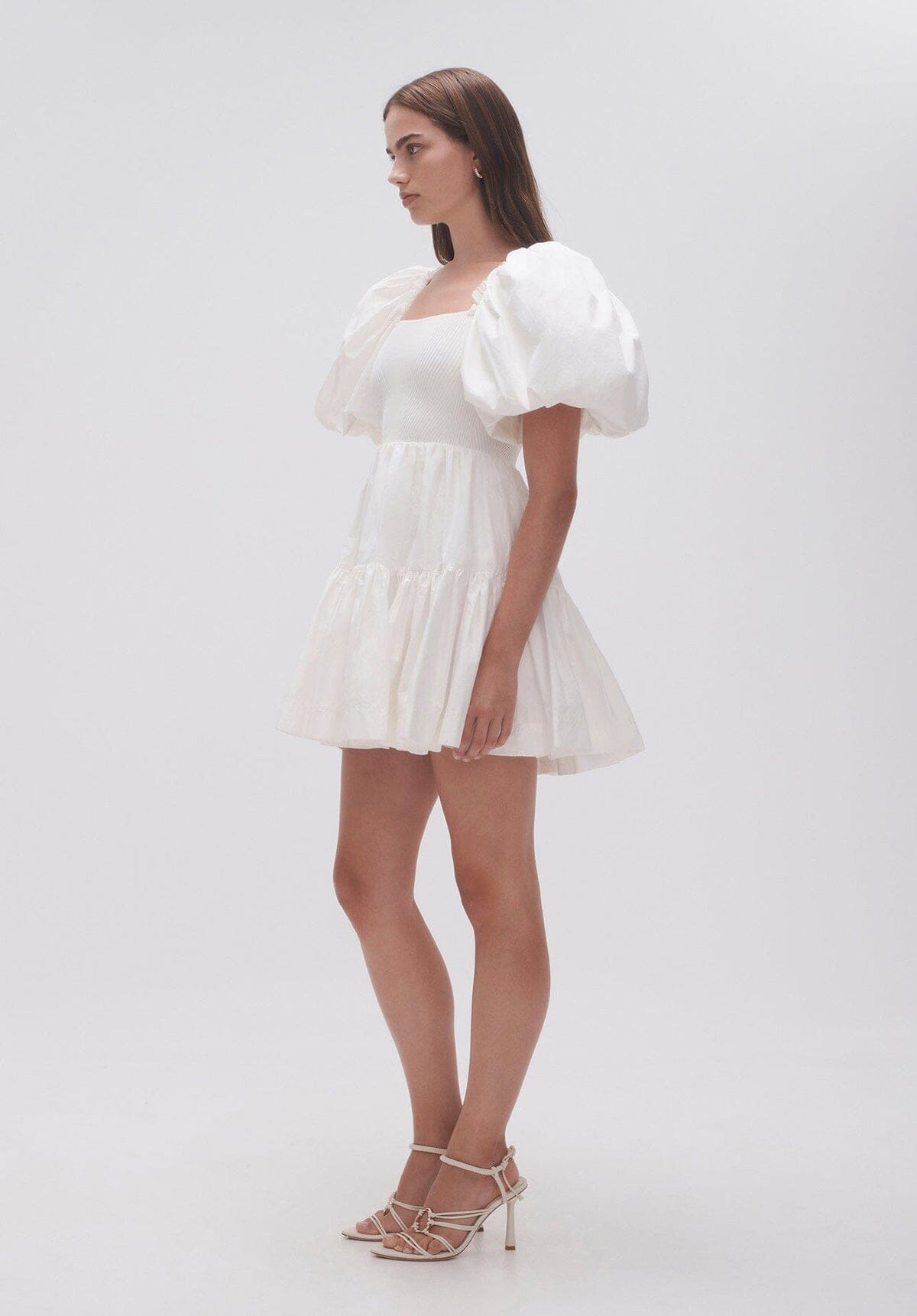 Casa Puff Sleeve Mini Dress - White Clothing Aje 