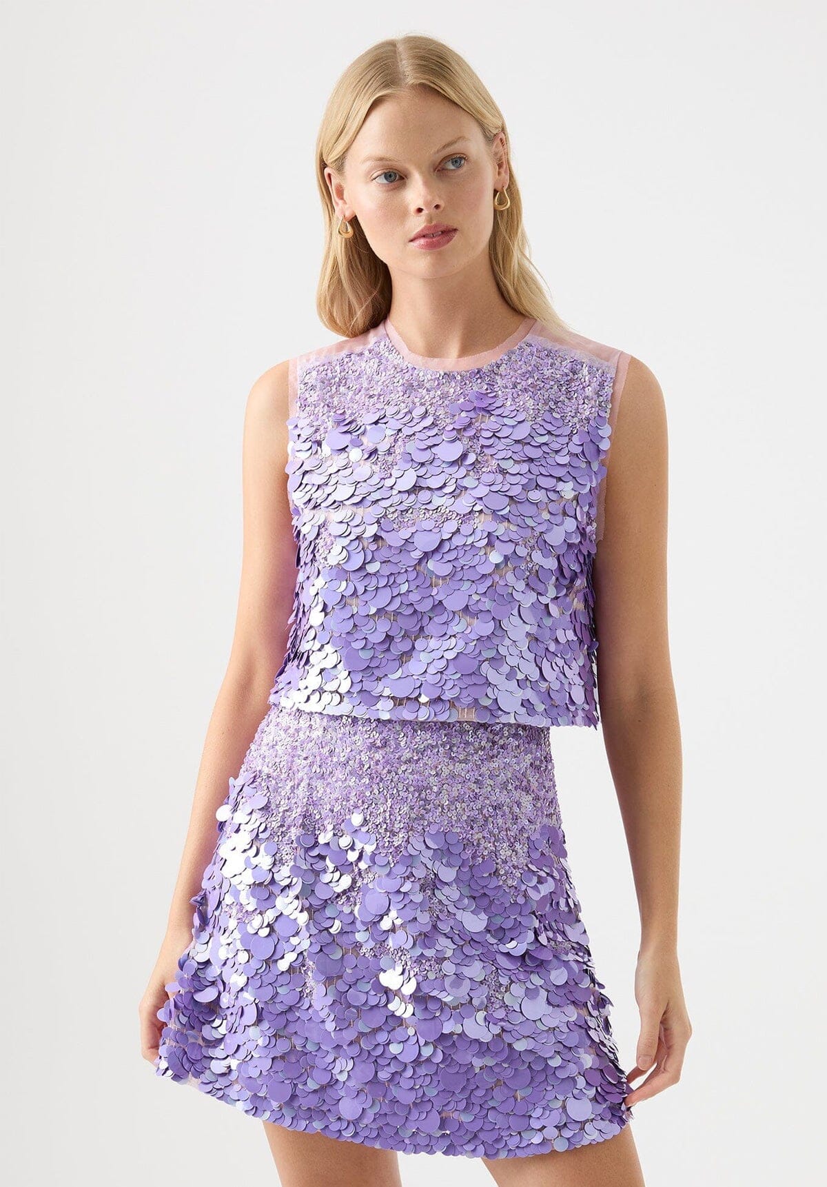 Cherie Sequin Mini Skirt Lilac Clothing Aje 