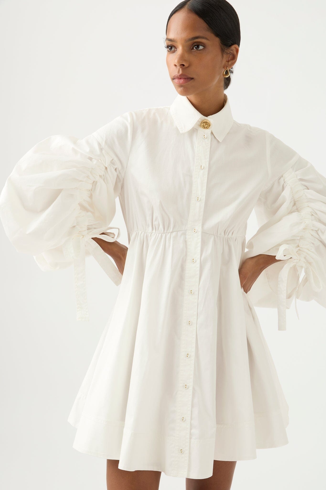 Utopia Drawstring Mini Dress - White dresses aje 
