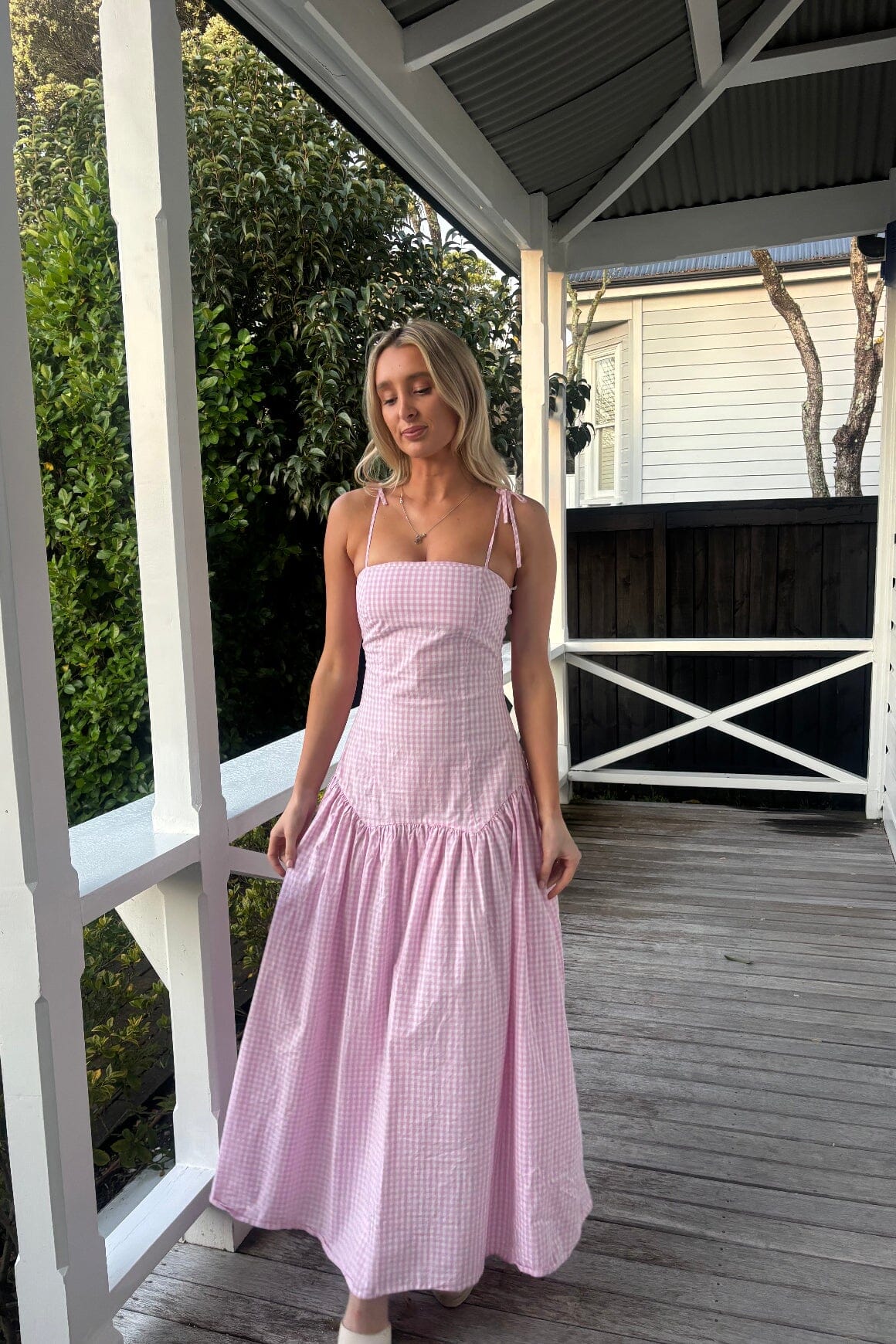 Trulli Maxi Dress - Pink Gingham Clothing Ruby 