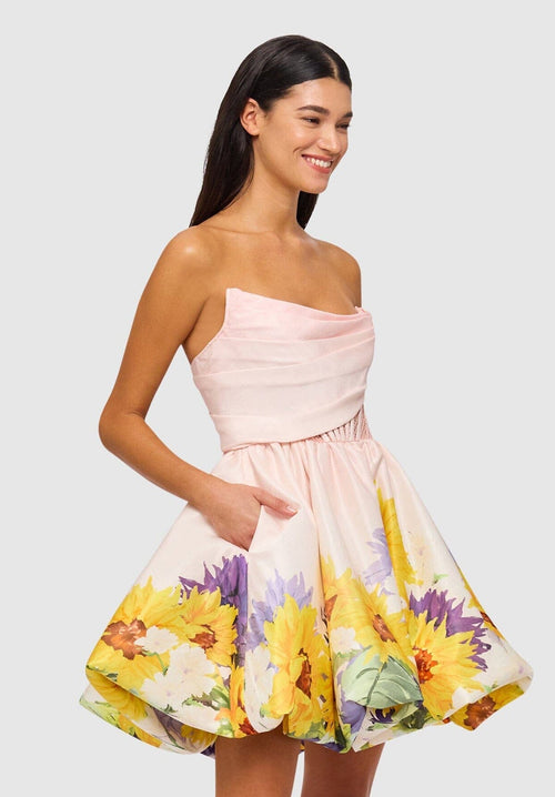 Katy Bustier Mini Dress - Sunflower Print in Pink Clothing Leo Lin 