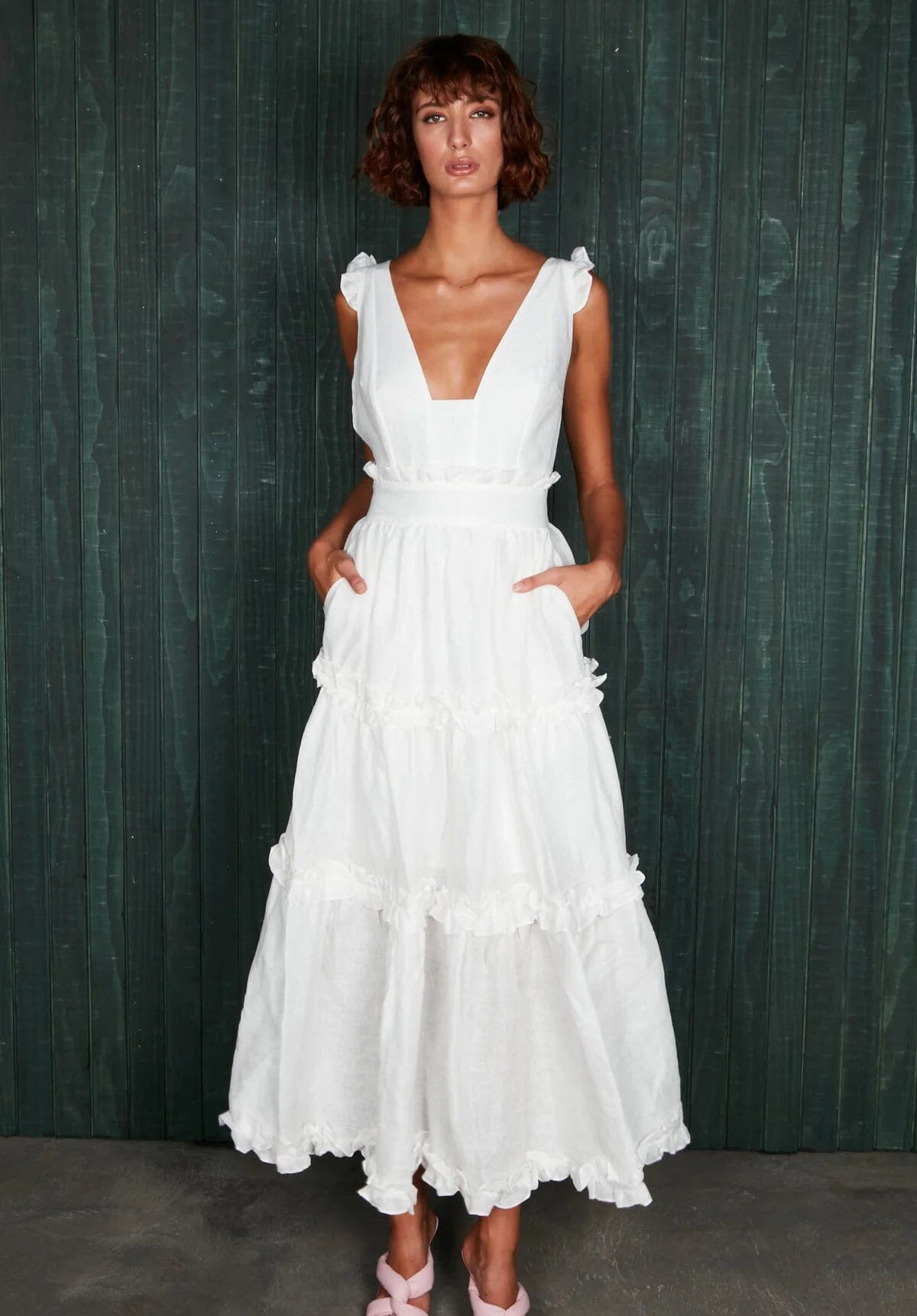 Rent or Hire |Linen Ruffle Dress - White "Mackenzie Mode" | Oh Rent Me Rent or Hire |Linen Ruffle Dress - White "Mackenzie Mode" | Oh Rent Me