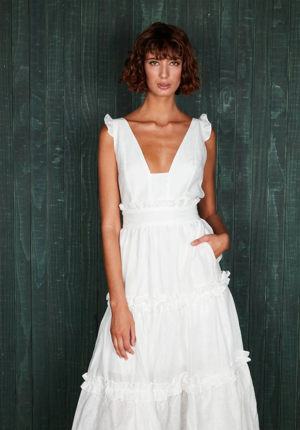 Linen Ruffle Dress - White Clothing Mackenzie Mode 