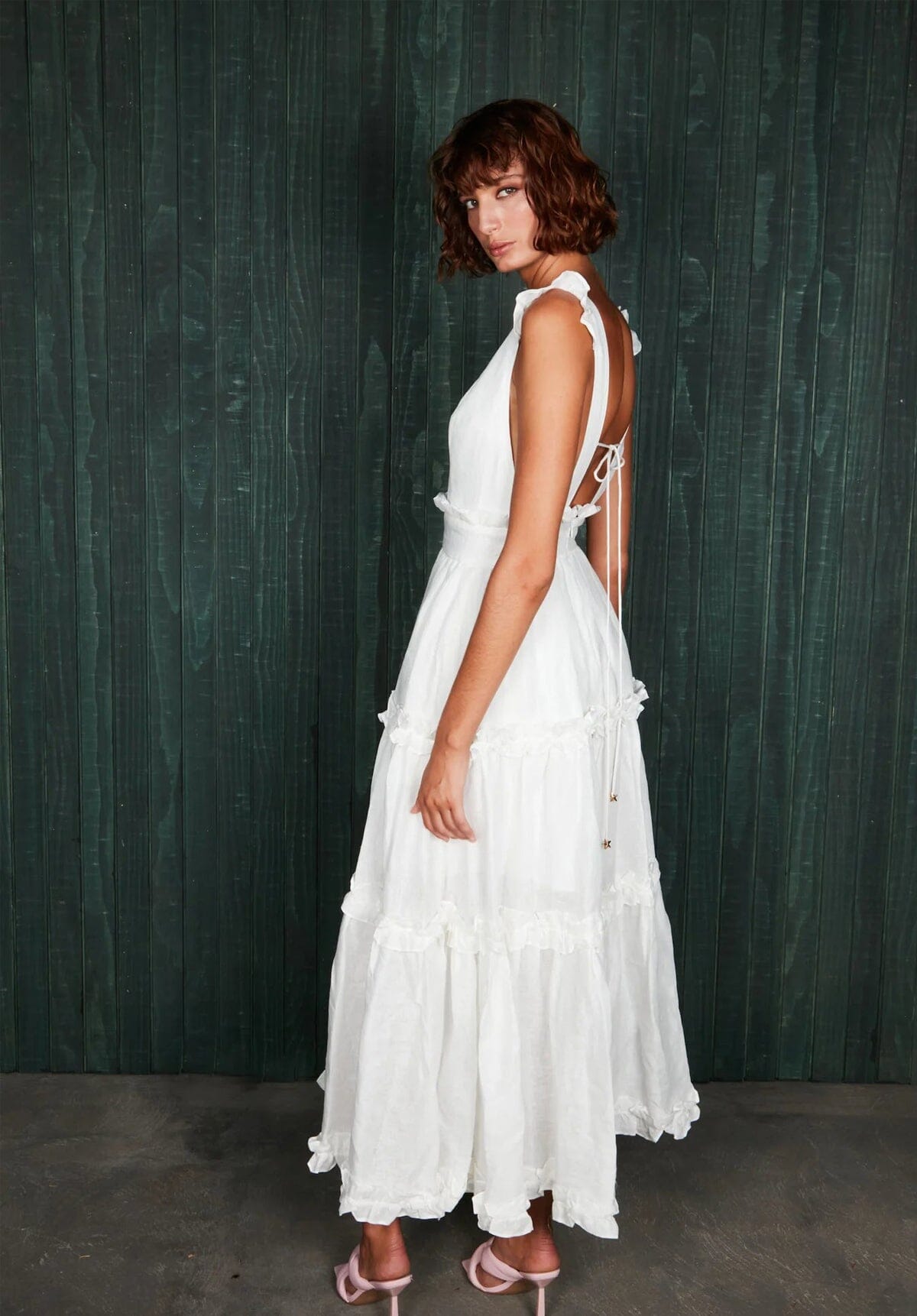 Linen Ruffle Dress - White Clothing Mackenzie Mode 