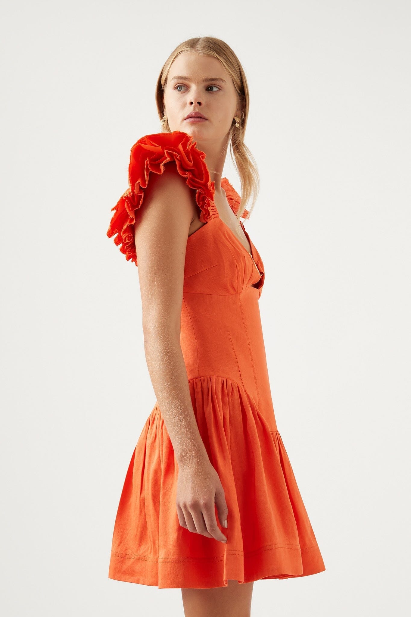 aje simone dress NWT Aje Simone Frill Sleeve Mini Dress Orange Size 4 (AUS)