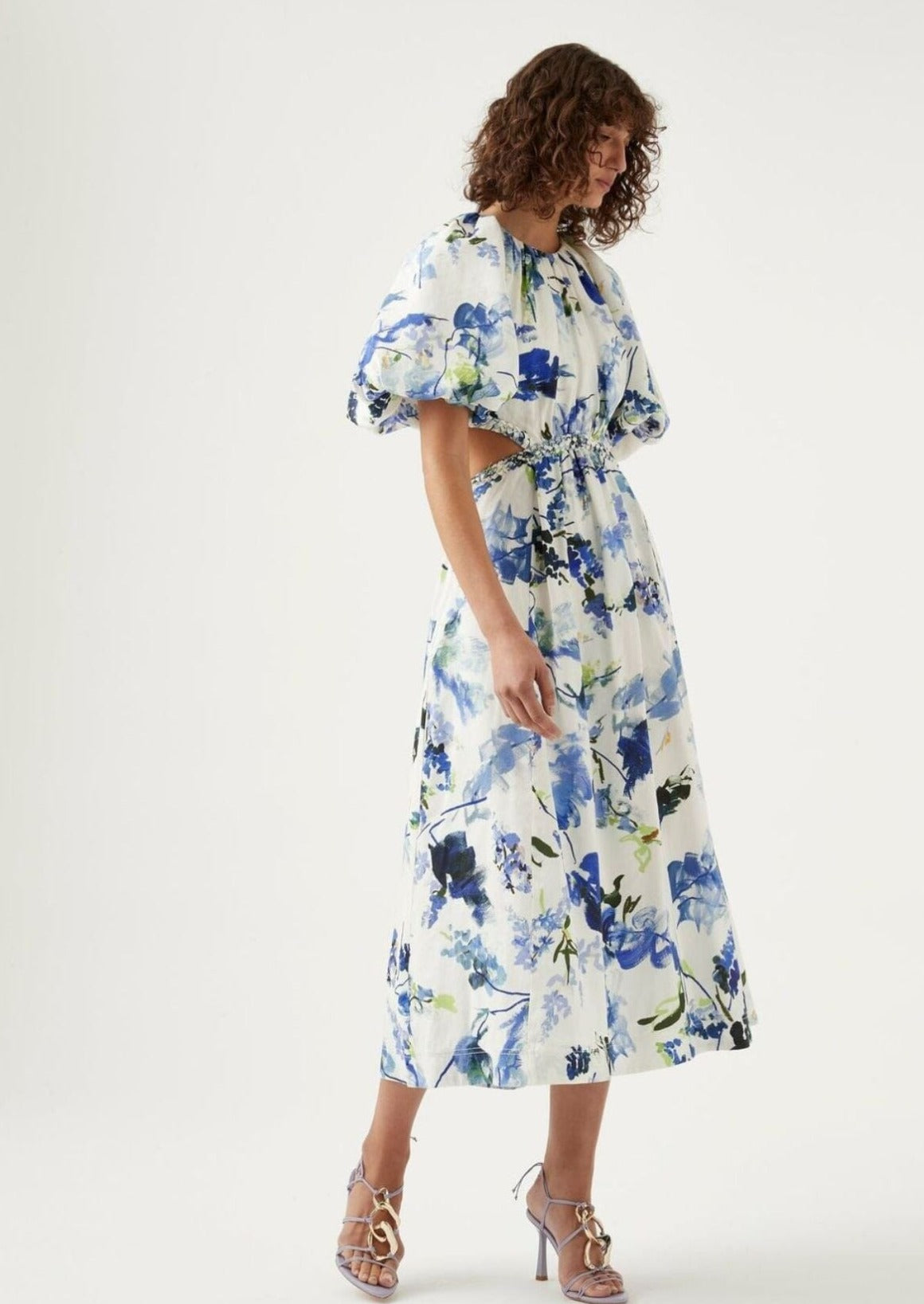 Capucine Puff Sleeve Midi - Lavenders of Province Print Oh Rent Me 