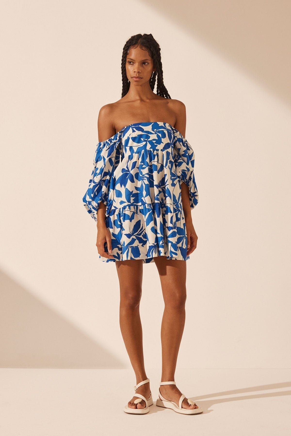 Bleue Square Neck Tiered Mini Dress Clothing Shona Joy 