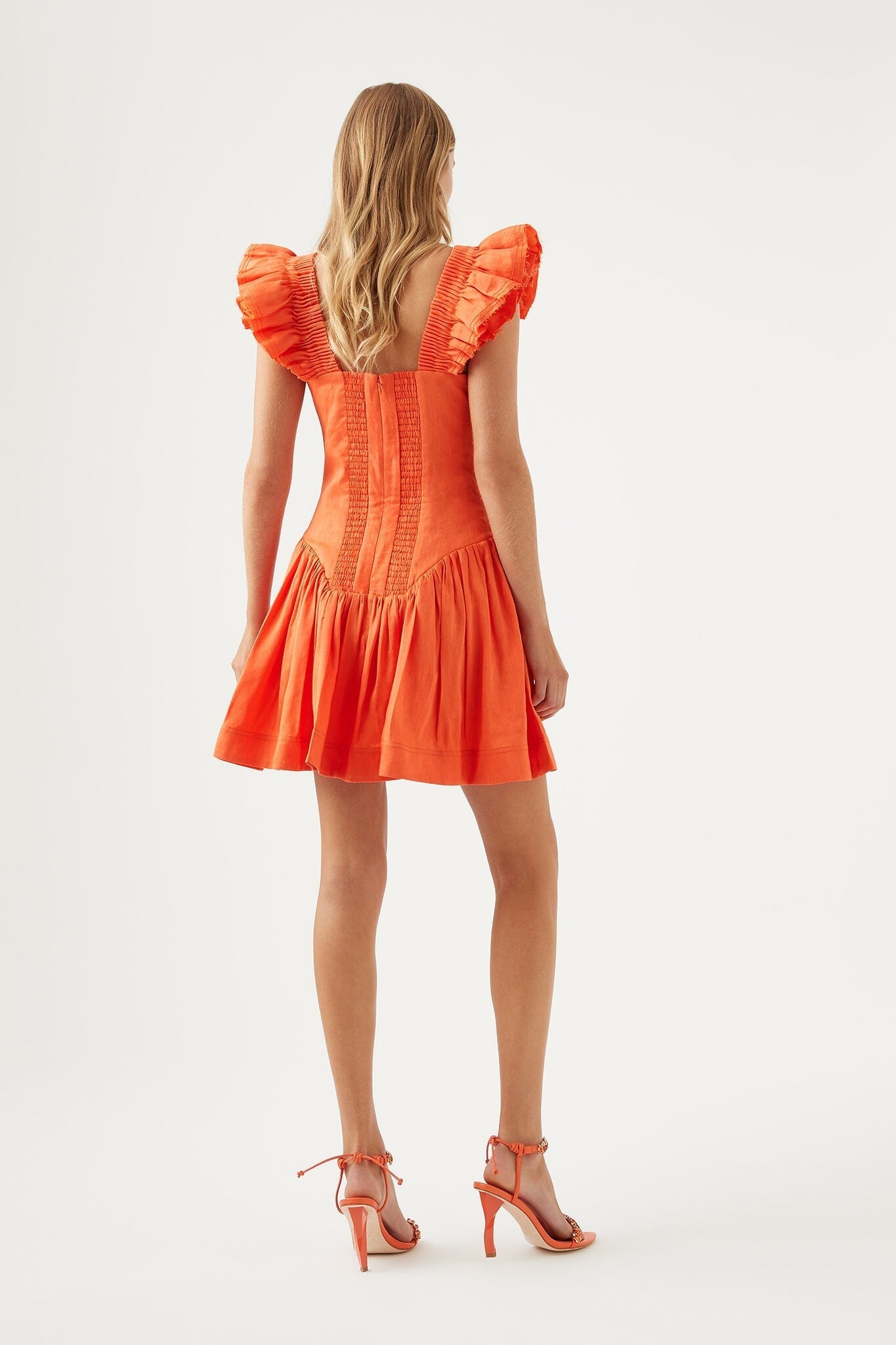 Simone Frill Sleeve Mini - Orange Clothing Aje 