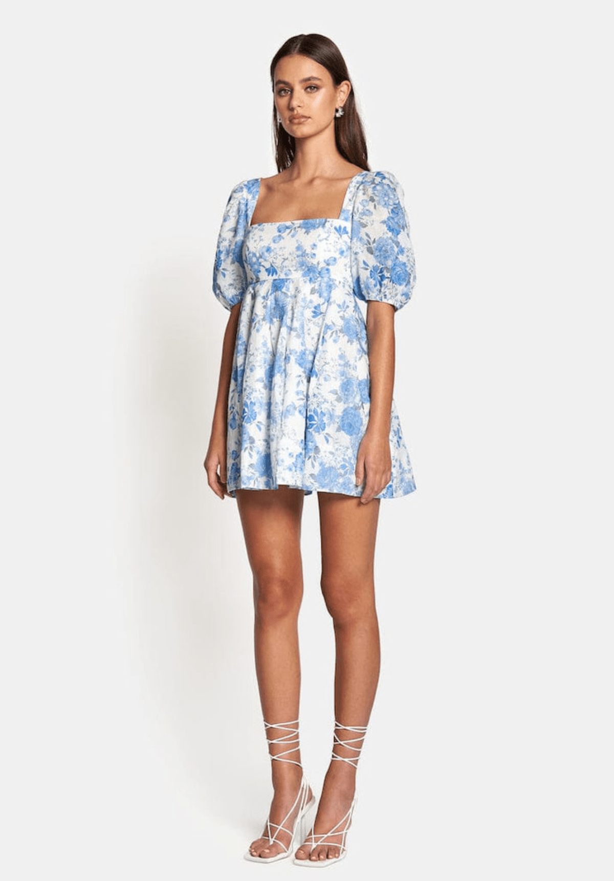 Rent or Hire Aerin Open Back Tie Mini Dress Sky Blue Floral