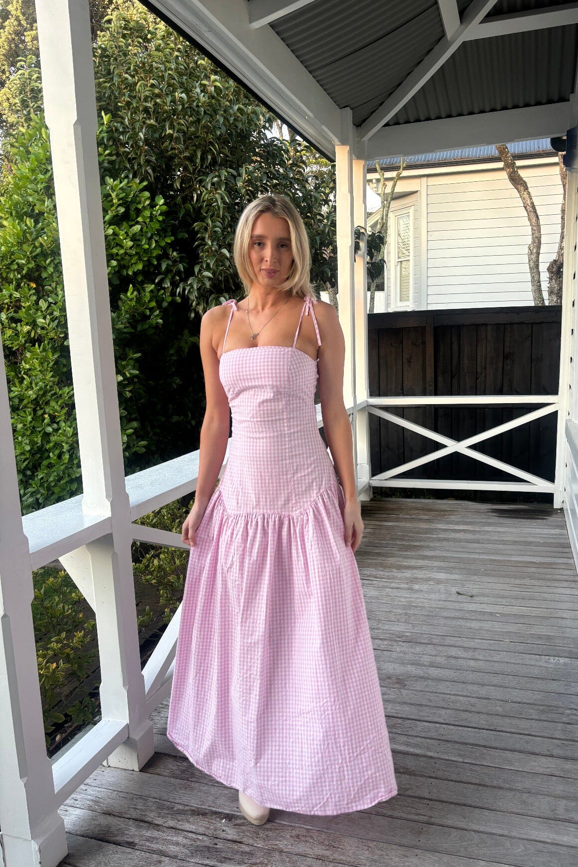 Trulli Maxi Dress - Pink Gingham Clothing Ruby 