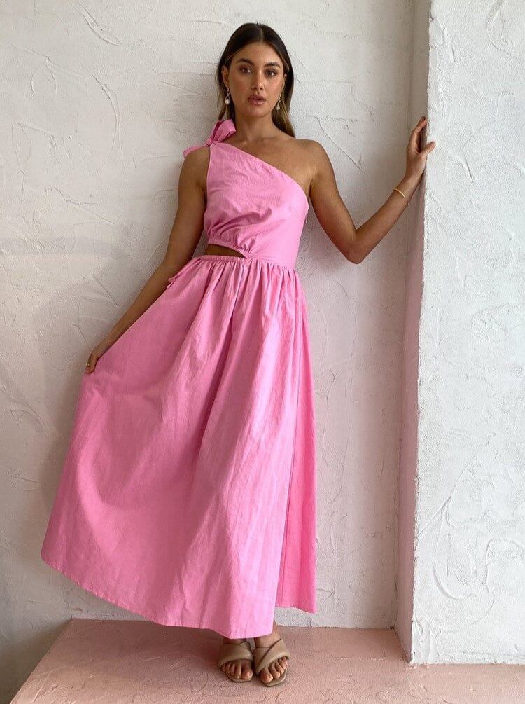 Gabriella One Shoulder Midi Dress - Pink Grapefruit Clothing By Nicola 