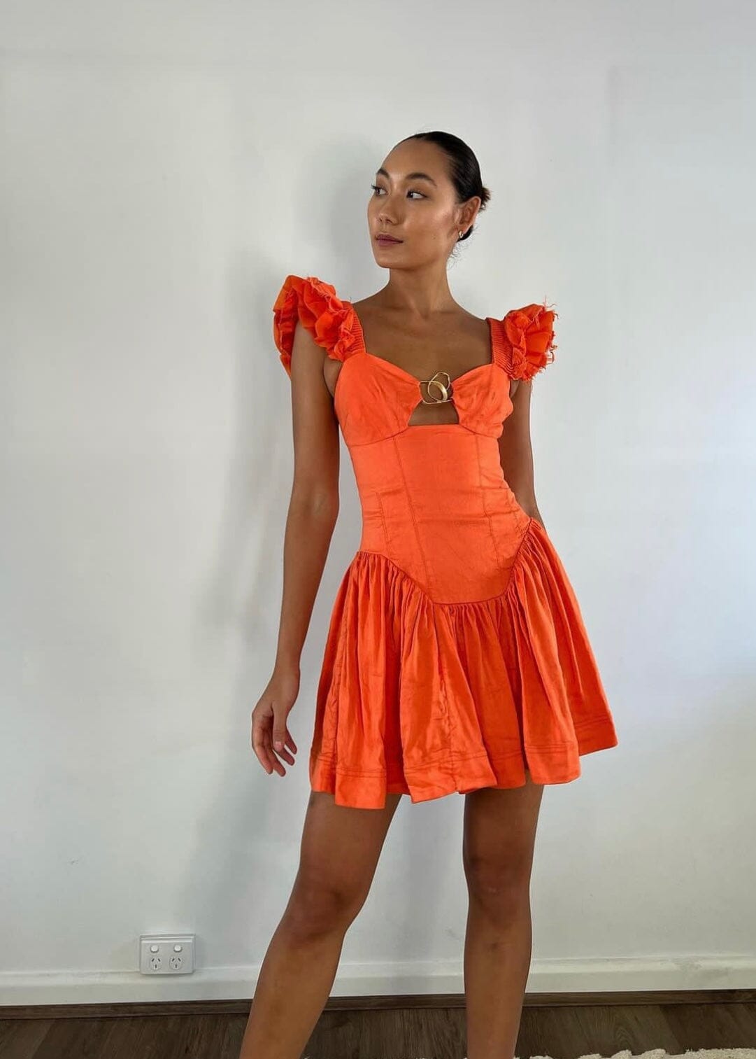 Simone Frill Sleeve Mini - Orange Clothing Aje 