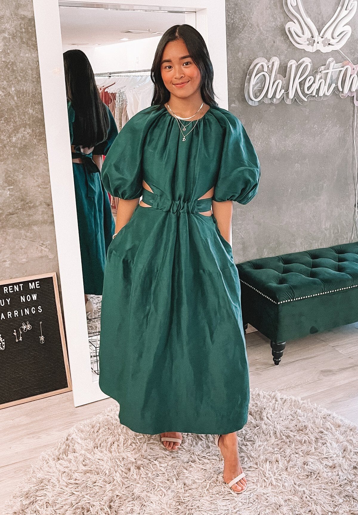 SELL Mimosa Cutout Midi Dress - Emerald Gift Card Ex Rentals 