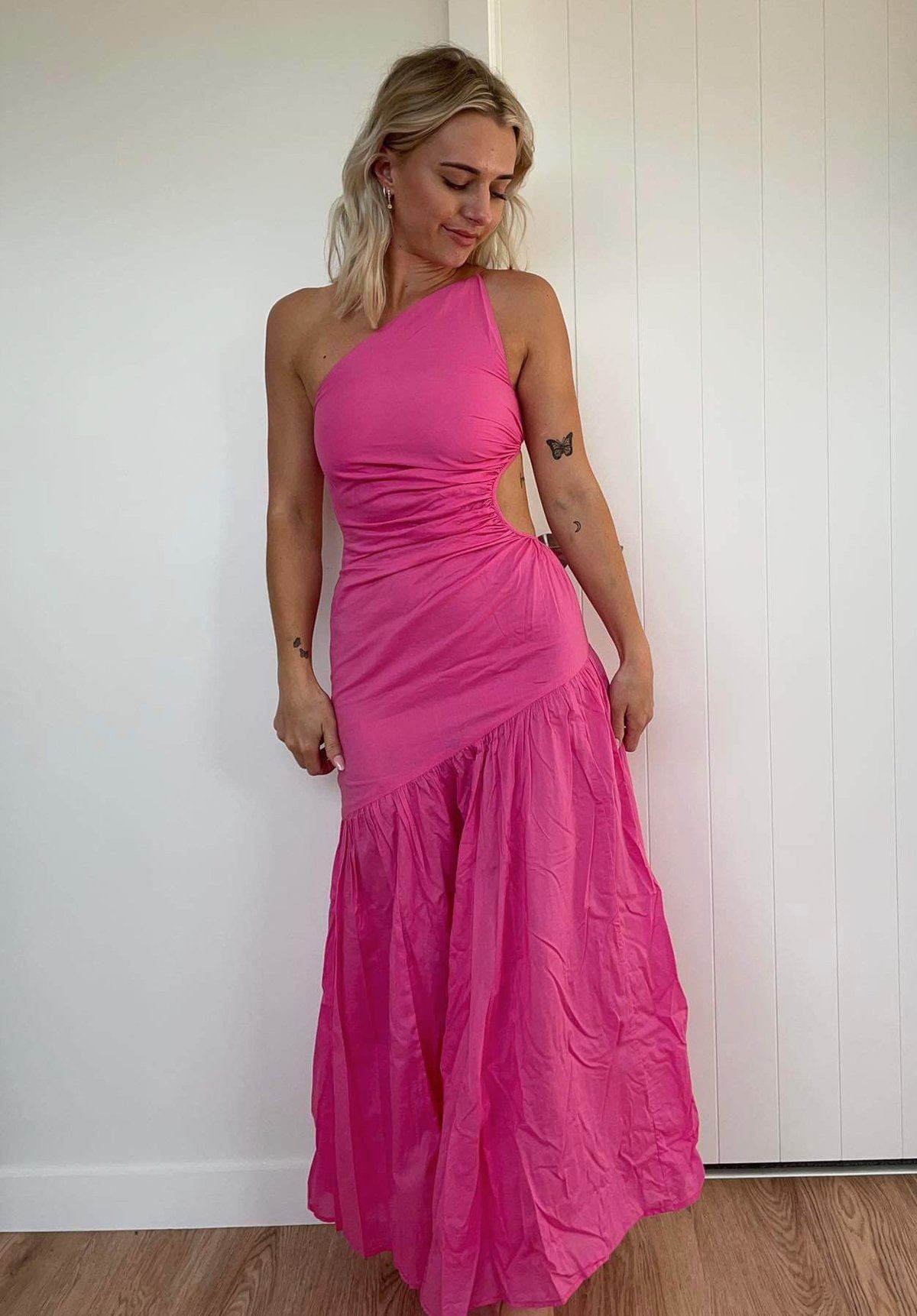 Bettina Cut Out Midi Dress - Pink Clothing RUBY 