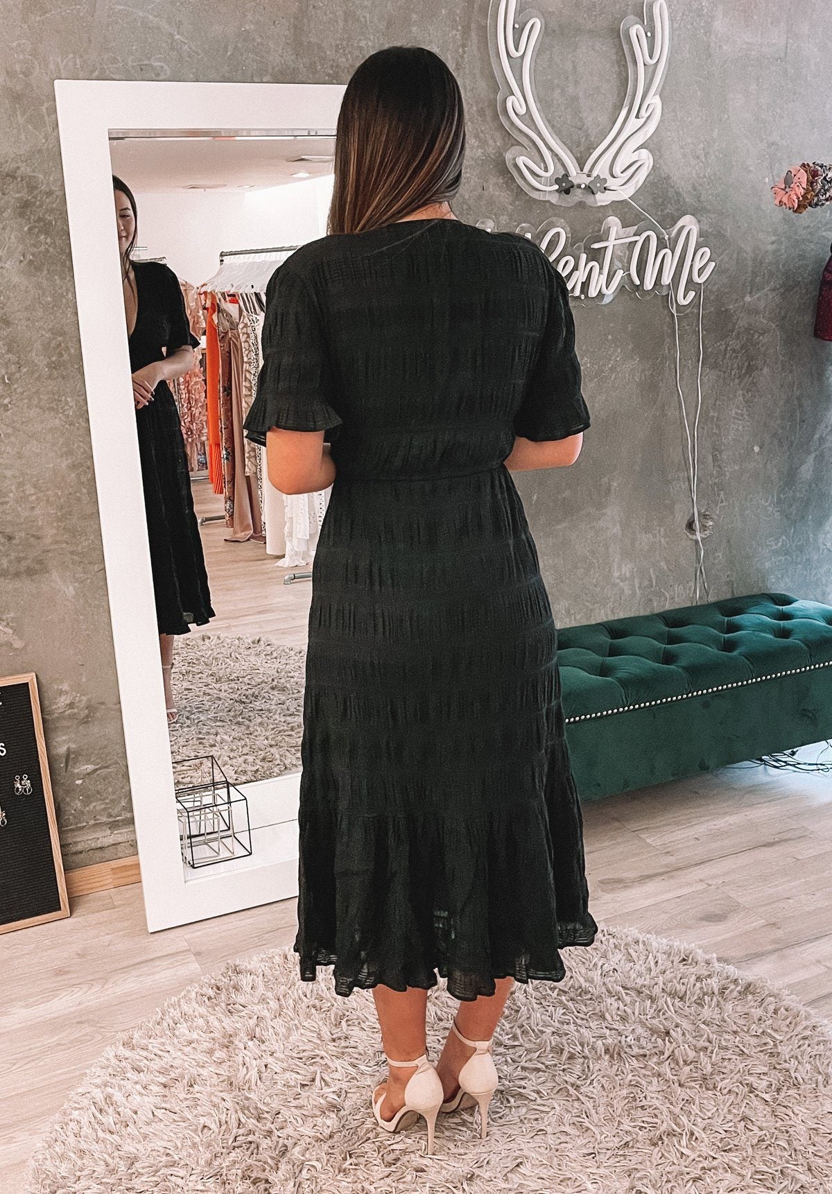 Mirella V-Neck Dress - Black Clothing RUBY 