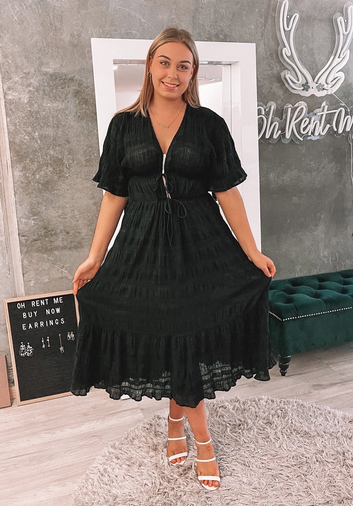 Mirella V-Neck Dress - Black Clothing RUBY 